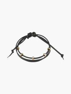 Black And Gold Leather Bracelet