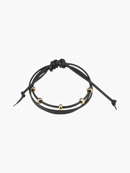 Black And Gold Leather Bracelet