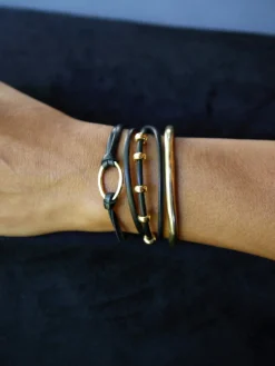 Black And Gold Leather Bracelet