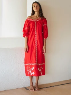 Buganvilias Cotton Embroidered Maxi Dress