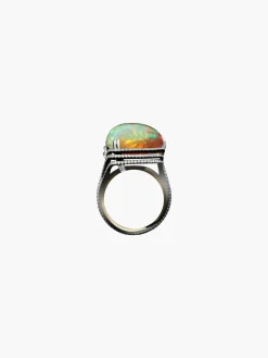 Checkerboard-Harlequin Opal Diamond Ring