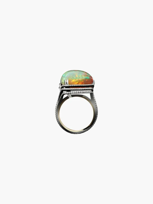 Checkerboard-Harlequin Opal Diamond Ring
