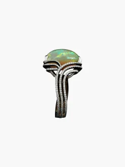 Checkerboard-Harlequin Opal Diamond Ring