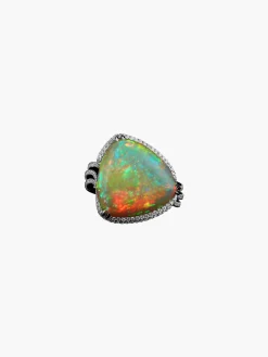 Checkerboard-Harlequin Opal Diamond Ring