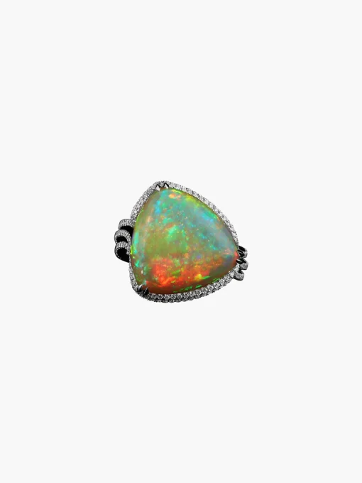 Checkerboard-Harlequin Opal Diamond Ring