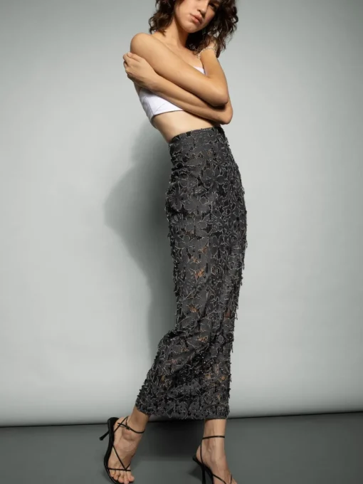 Chloe Maxi Lace Denim Skirt