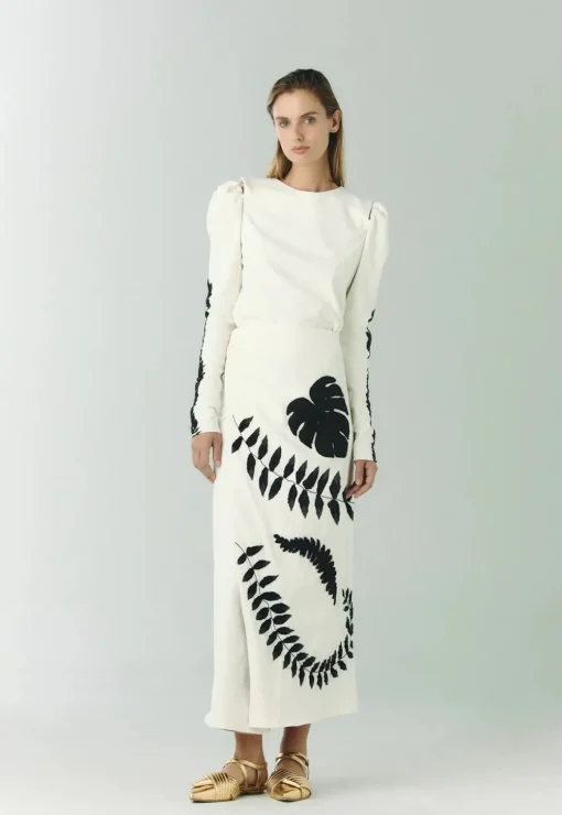 El Carmen Canvas Embroidered Midi Skirt