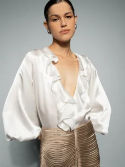 Elena Ruffle 100% Silk Top