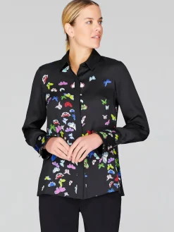 Flutter Print Georgette Collared Shirt With Relaxed Sleeve
