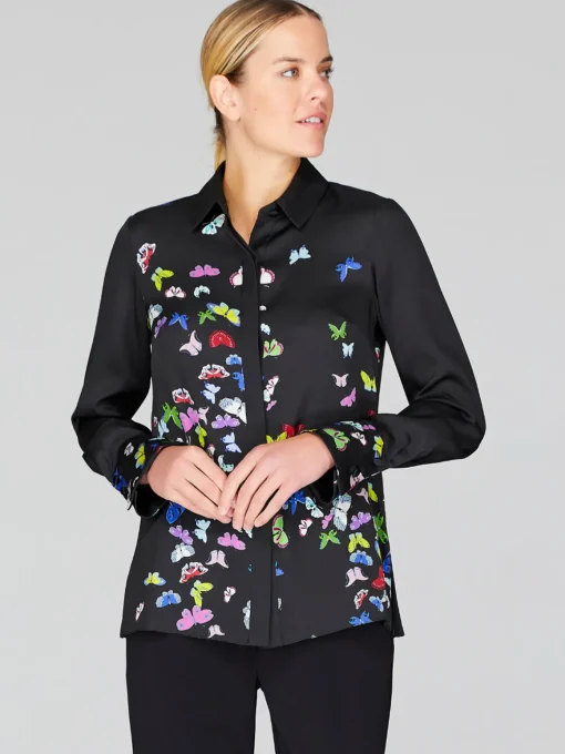 Flutter Print Georgette Collared Shirt With Relaxed Sleeve