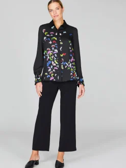 Flutter Print Georgette Collared Shirt With Relaxed Sleeve