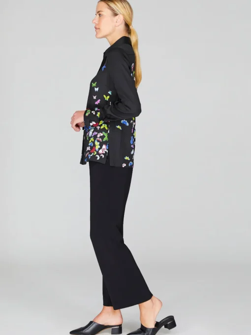 Flutter Print Georgette Collared Shirt With Relaxed Sleeve