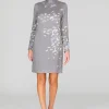 Flutter Print Sweater Knit Turtleneck Shift Dress