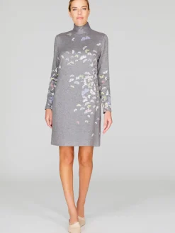 Flutter Print Sweater Knit Turtleneck Shift Dress