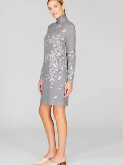 Flutter Print Sweater Knit Turtleneck Shift Dress