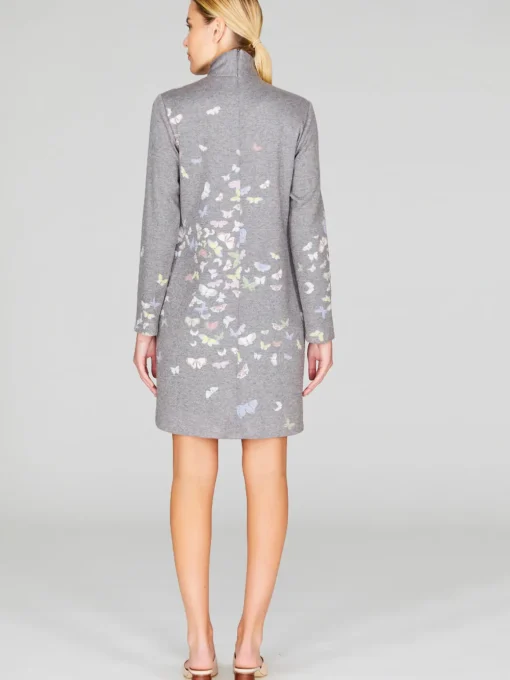 Flutter Print Sweater Knit Turtleneck Shift Dress