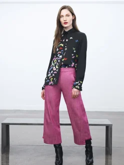 Fringed Denim Straight Pant With Step Hem