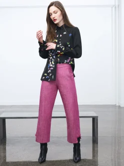 Fringed Denim Straight Pant With Step Hem