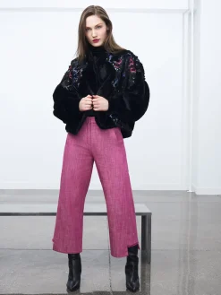 Fringed Denim Straight Pant With Step Hem