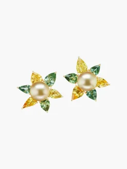 Golden Green Flower Earrings