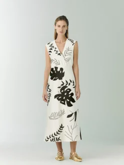 Gualanday Canvas Hand Embroidered Midi Dress