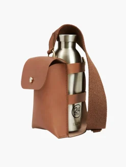 Leather Bottle Bag with Pocket and Bottle