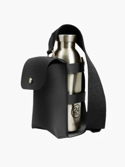 Leather Bottle Bag with Pocket and Bottle