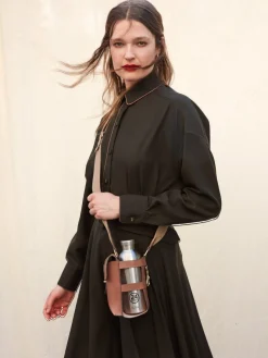 Leather Bottle Bag with Pocket and Bottle