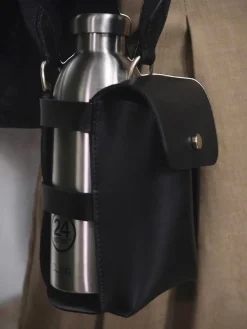 Leather Bottle Bag with Pocket and Bottle