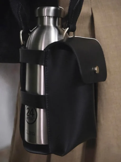 Leather Bottle Bag with Pocket and Bottle