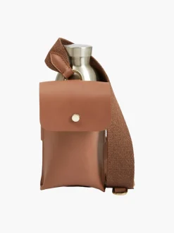Leather Bottle Bag with Pocket and Bottle