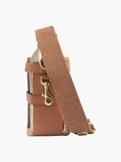 Leather Bottle Bag with Pocket and Bottle