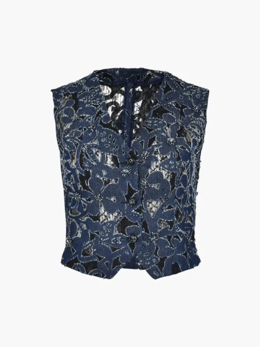 Luces Denim Hand Embroidered Vest