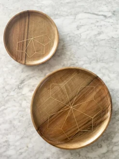 Najma Moroccan Wood and Brass Inlay Trays