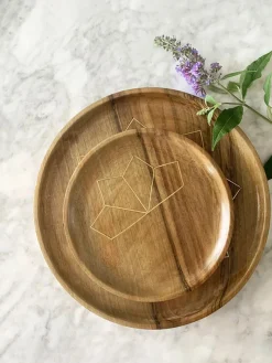 Najma Moroccan Wood and Brass Inlay Trays
