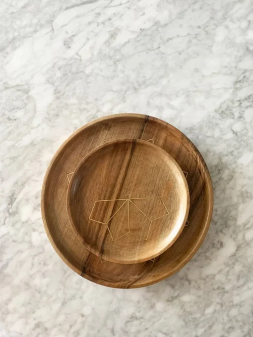 Najma Moroccan Wood and Brass Inlay Trays