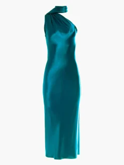 One Shoulder Bias Dress With Scarf