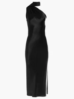 One Shoulder Bias Dress With Scarf