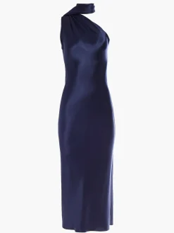 One Shoulder Bias Dress with Scarf