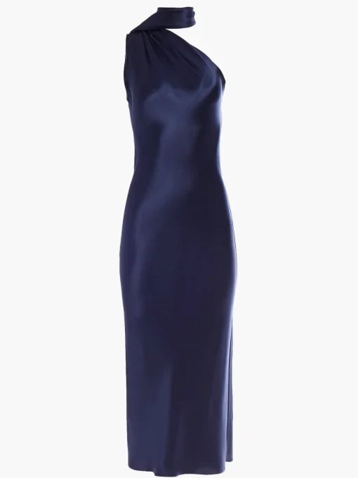 One Shoulder Bias Dress with Scarf