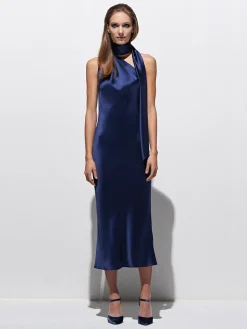 One Shoulder Bias Dress With Scarf