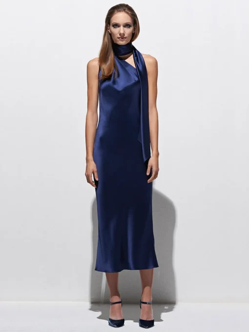One Shoulder Bias Dress With Scarf
