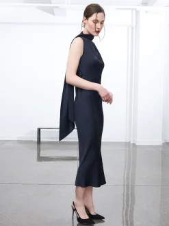 One Shoulder Bias Dress With Scarf