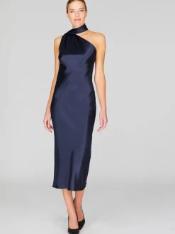 One Shoulder Bias Dress with Scarf