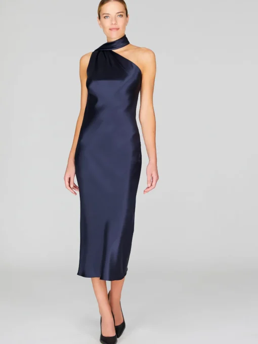 One Shoulder Bias Dress with Scarf