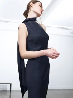 One Shoulder Bias Dress With Scarf