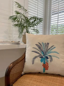 Palm Tree Embroidered Cushion Cover