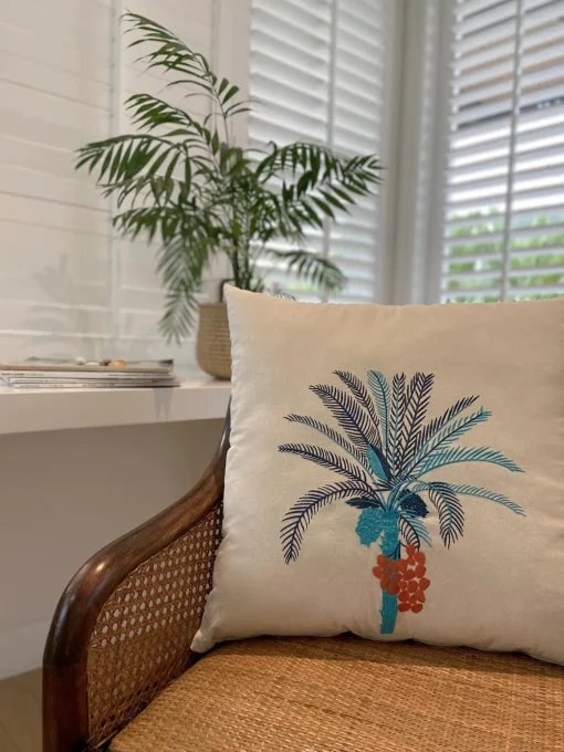Palm Tree Embroidered Cushion Cover