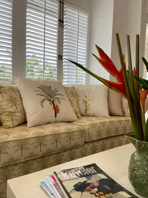 Palm Tree Embroidered Cushion Cover