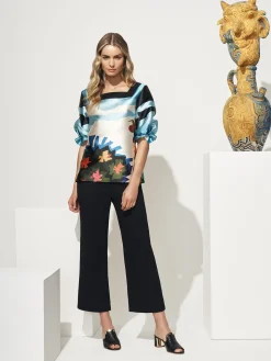 Pleat Sleeve Square Neck Blouse